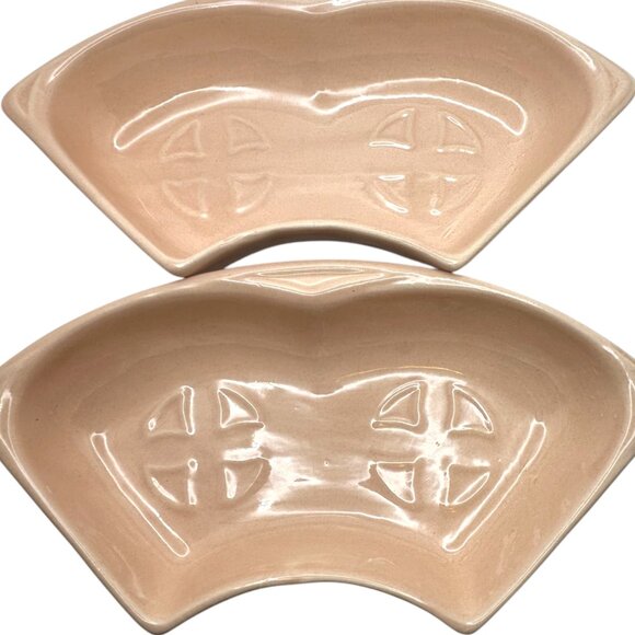 Vintage MCM Maurice of CA Pottery Serving Dish Chip Dip 5 Piece Coral Rose S-14 - Picture 7 of 12